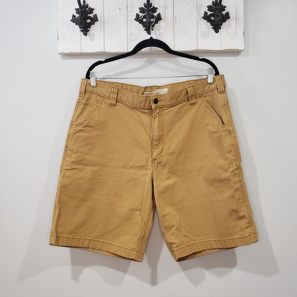 Carhartt Rugged Flex Work Shorts 38 Tan Canvas Utility Durable Outdoor